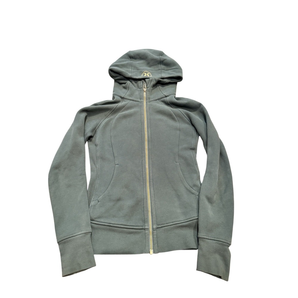 Lululemon Scuba Full Zip Hoodie Green Gold Logo LW4BPLS Size 2